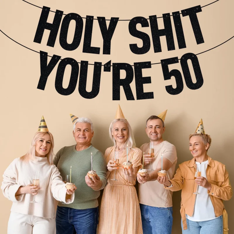 Black Glitter Holy Shit You're 30/40/50/60 Banner, Funny 30/40/50/60th Birthday Party Decorations Supplies #4