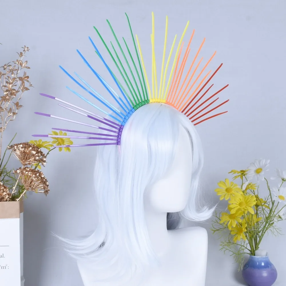 

Fashion Sun Rainbow Hairband Exaggerated Aureole Colorful Flower Hair Hoop Costume Creative Goddess Halo Headband Parade