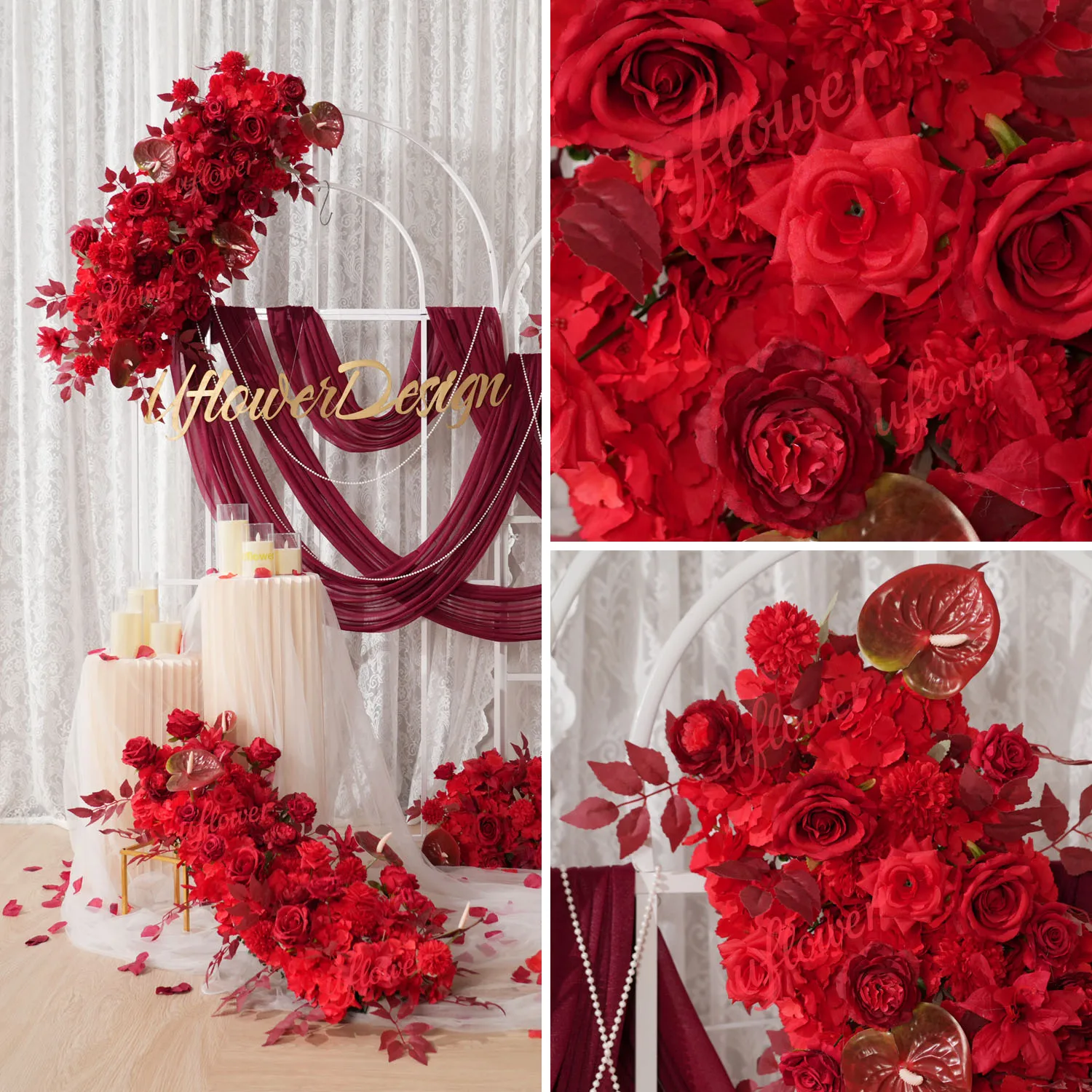 Uflower الأحمر زهرة صف الزفاف قوس الزخرفية خلفية الجدول محور الحدث الدعامة الطابق الطريق الحدث تشكيلة زهور #5