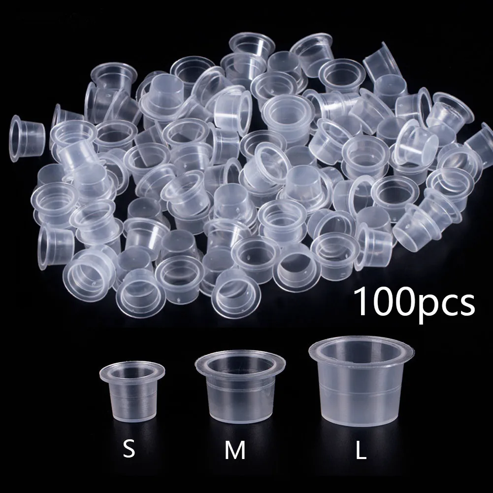 100pcs S/M/L Plastic Disposable Microblading Tattoo Ink Cup Permanent Makeup Pigment Clear Holder Container Cap Tattoo Accessory