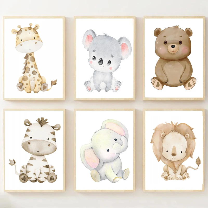 

Cute cartoon animal hanging picture giraffe elephant bear Koala wall decoration children's room poster mural Painting