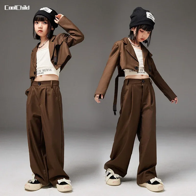 

Girls Hip Hop Cropped Blazers Street Dance Pants Children Streetwear Suit Jacket Kids Elegant Jazz Costumes Teens Clothes Sets