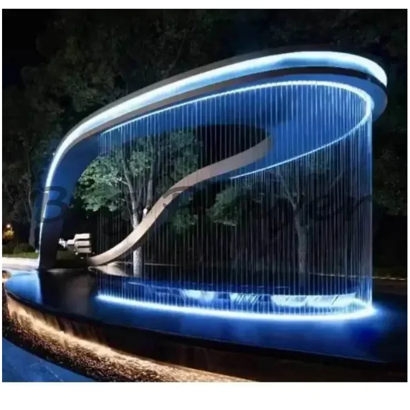 Draw Optical Fiber Water Wateall Artificial Waterscape Steel Wire Curtain Numerical Control Subtitles
