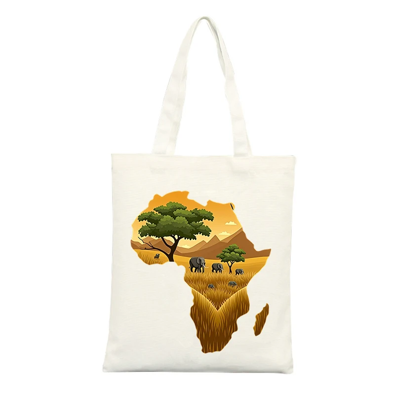 Africa Savanna Animal Graphic Canvas Tote Bag, Ideal for Casual Shopping and Daily Outings