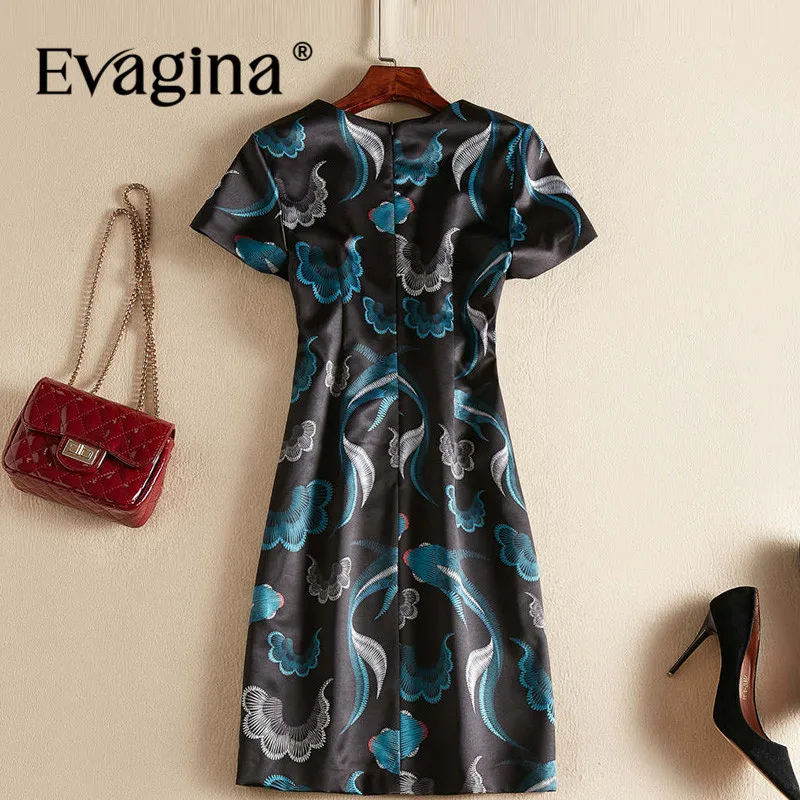 Evagina New Fashion Runway Designer Dress Women's Short Sleeve Elegant Print Commuter S-XXL Pretty Slim Mini Dresses