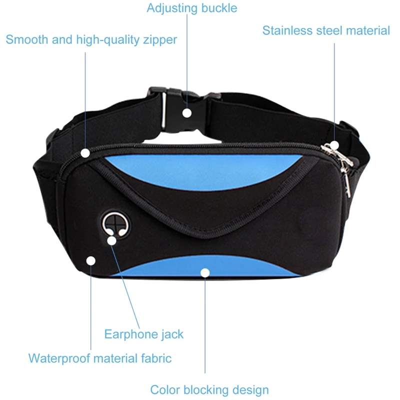 Fashion Waist Bag with 2 Zipped Pockets for Walking Running Cycling Waterproof Fanny Pack Phone Holder Storage Pouch Belts Bags