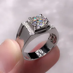 Buyee 925 Sterling Silver Male Wedding Ring Light White Zircon Ring Finger For Man Luxury Fashion Party Big Fine Jewelry Circle