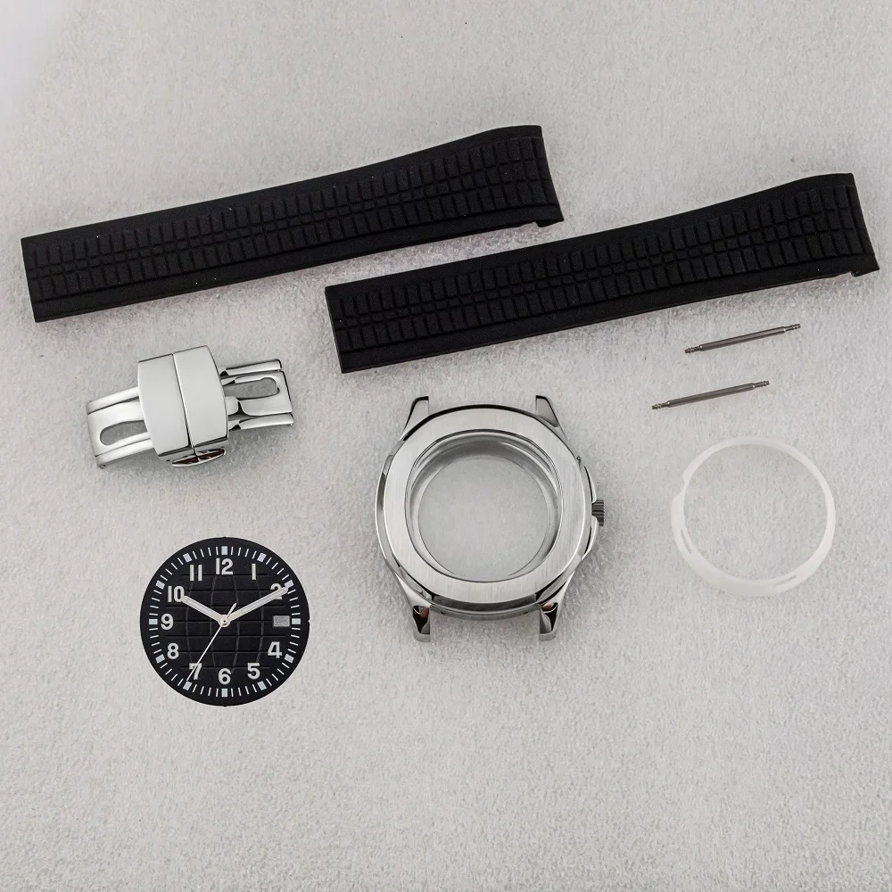 

42MM Stainless Steel Watch Case Rubber Strap Sapphire Glass 32mm Dial Hands for AQUANAUT Nautilus NH35 NH36 NH38 Movement Case