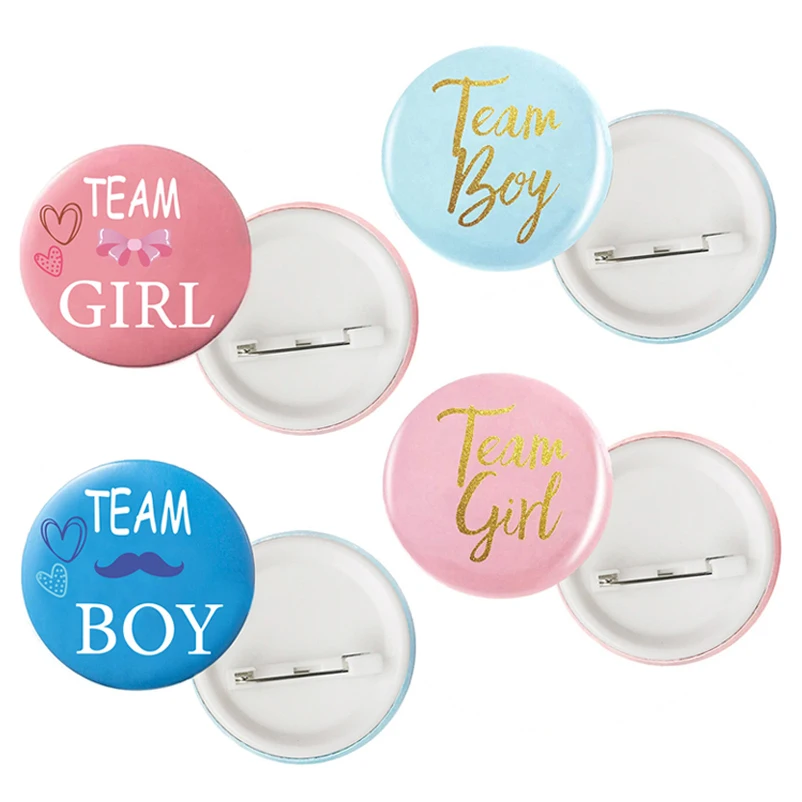10pcs Blue Pink Gender Reveal Boy Girl Tinplate Badge Gift Gender Unveiling Theme Party Gender Disclosure Team Party Baby Shower