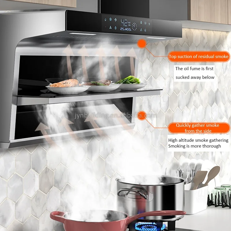 42 ㎡/min Home Appliance Kitchen Range Hood Wave Induction Wall Mounted 7-shaped Top Side Double Suction Range Hoods