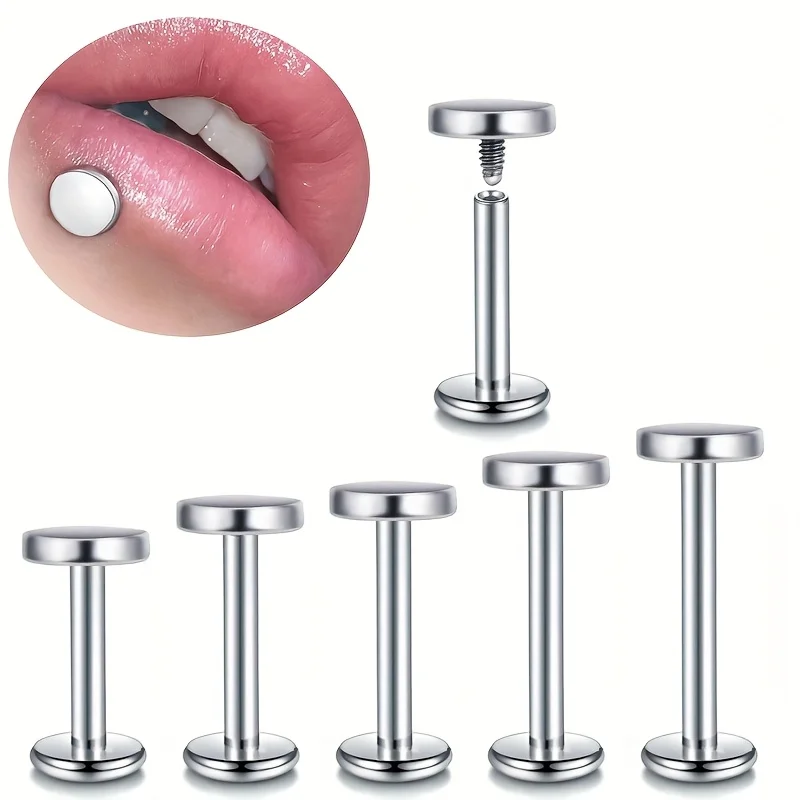 1pc Round Barbell Lip Ring 316L Stainless Steel Lip Stud 14G/16G Piercing for Ear Cartilage Lip Tongue Suitable for Men Women
