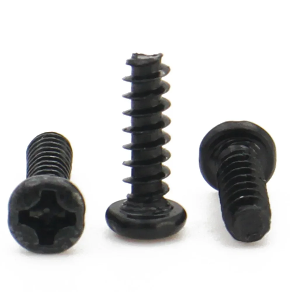 100pcs Black Carbon Steel Phillips M1 M1.2 M1.4 M1.7 M2 M2.3 M2.6 M3 M3.5 M4 M5  Cross Recessed Pan Head Self-tapping Screw