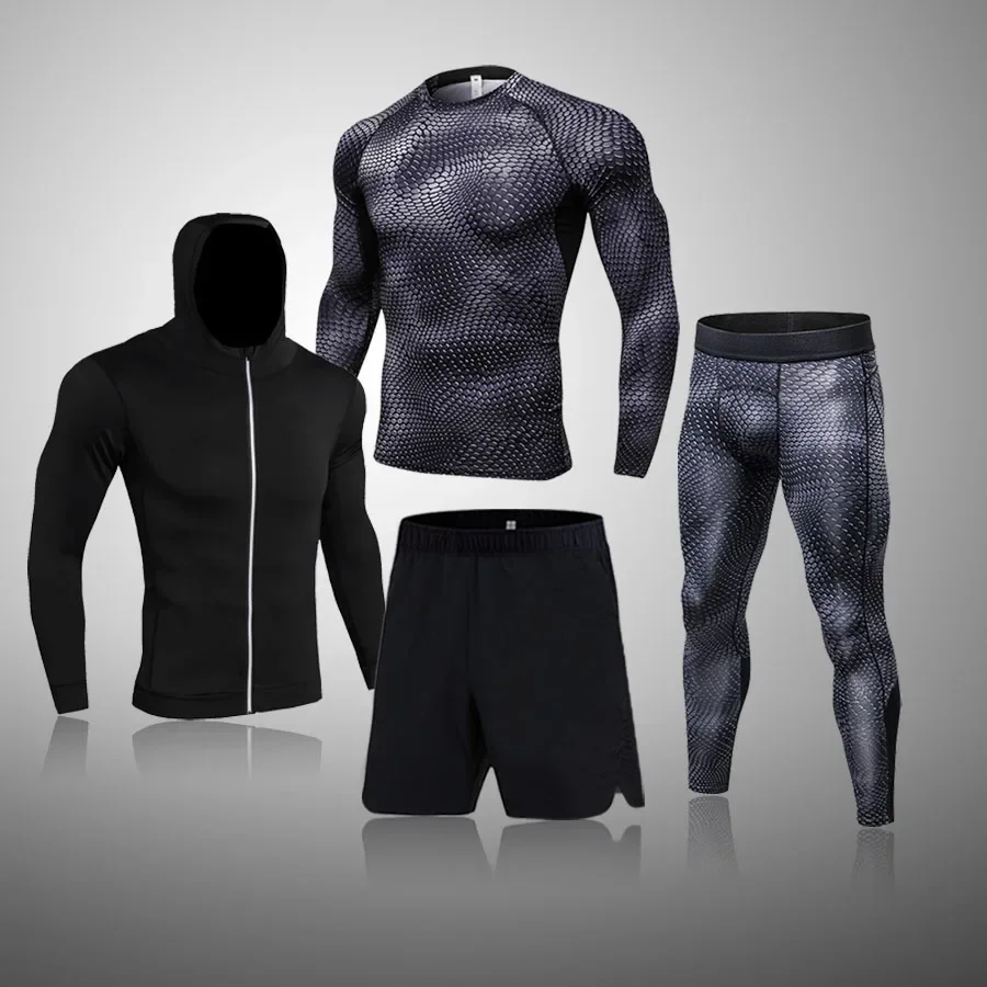 4pcs Winter Men's Compression Thermal Underwea Suit GYM Tight Sports Sets Workout Warm Long underwear Clothing Tracksuit