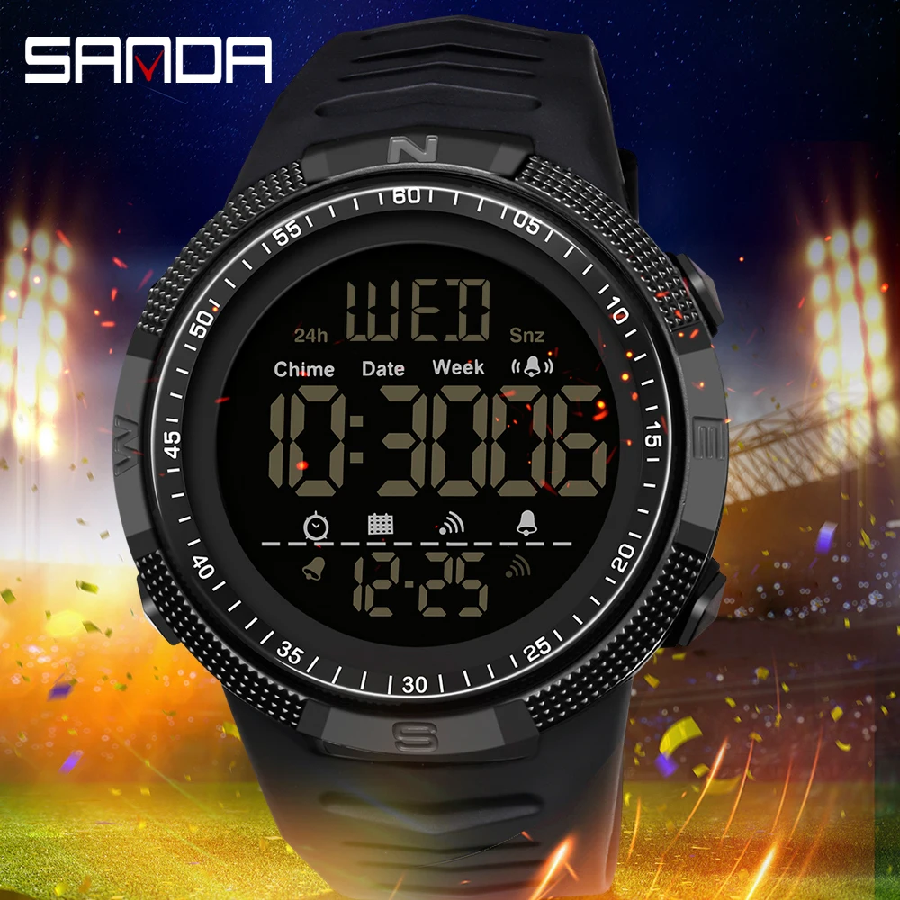 

SANDA Fashion Outdoor Sport Watch Men Multifunction Watches Alarm Clock Chrono 5Bar Waterproof Digital Watch reloj hombre