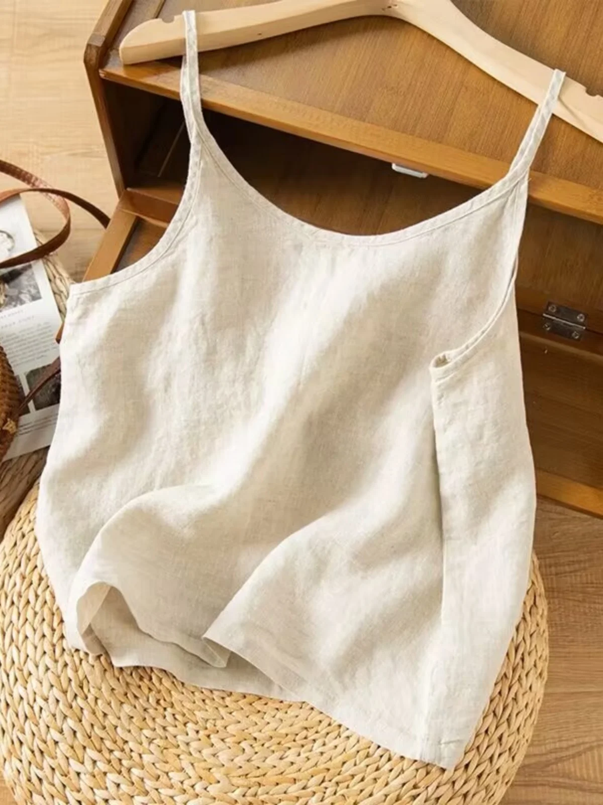 Novo verão feminino linho colheita superior camada base colete solto redondo ne emagrecimento interior e exterior usar algodão linho redondo ne irt