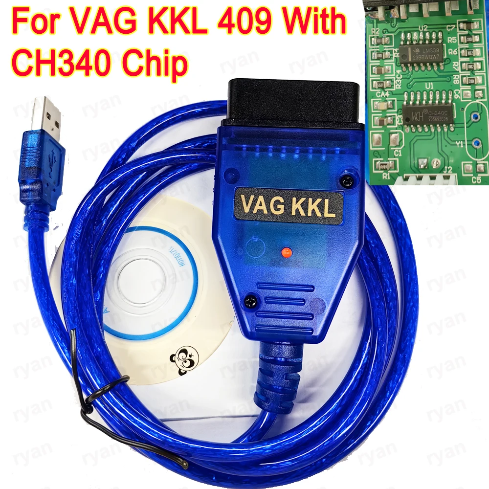 For VAG KKL 409 With CH340 Chip Car Diagnostiic Tool For VAG 409 KKL Cable USB Interface VAG409 OBD2 Scanner For Seat VW etc 