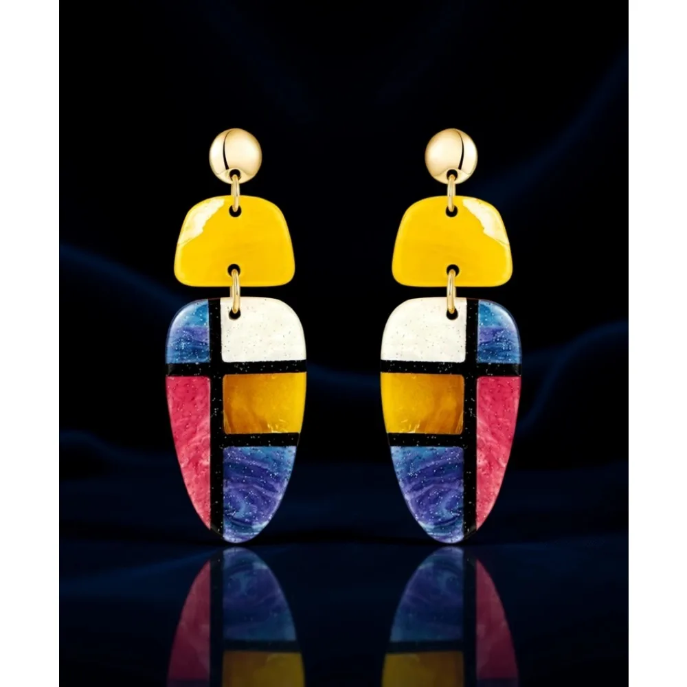 

Геометрические акриловые серьги-подвески в стиле бохо с эффектом мрамора, разноцветные, позолоченные, ретро, для женщин