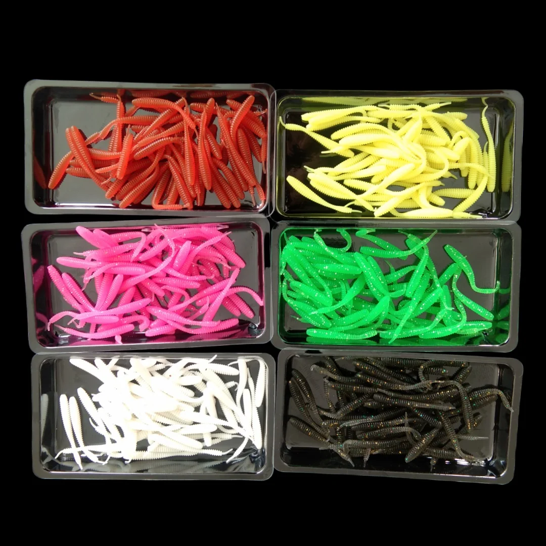 300pcs Micro Soft Bait 4cm Needle Tail Jig Head Texas Rig Drop Shot Shad Carp Fly Rock Silicon Ajing Fishing Lures