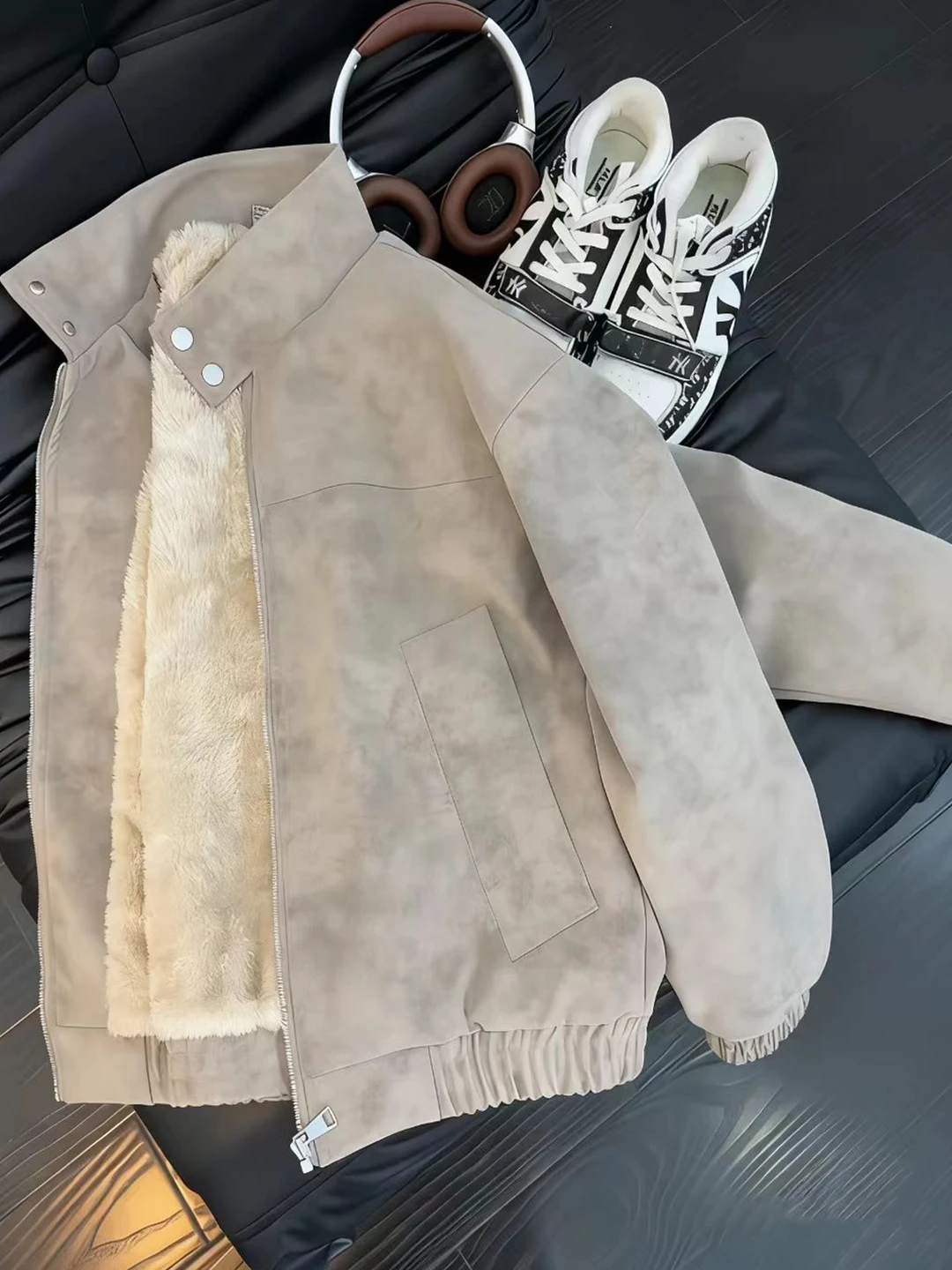 

Cleanfit Men's Fce Lined Tie Dye Flight Jaet Thiened Winter Cotton Coat American Sle PU Leather ort Casual Coat