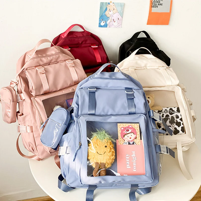 Large Capacity Transparent Backpack Fashion Itabag Multi-pocket Nylon Students School Bag Female Bags Harajuku Mochila XA345C