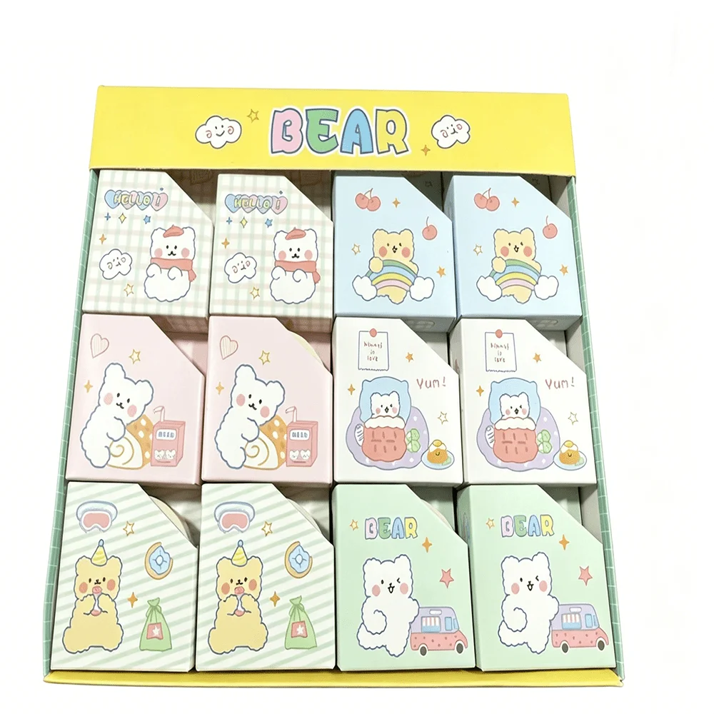 Cute Bear Washi Tape Set, 1/6/24 Rolls Kawaii Pastel Bear Decorative Tape, Sweet Cartoon Tape for Journal Scrapbook Planner