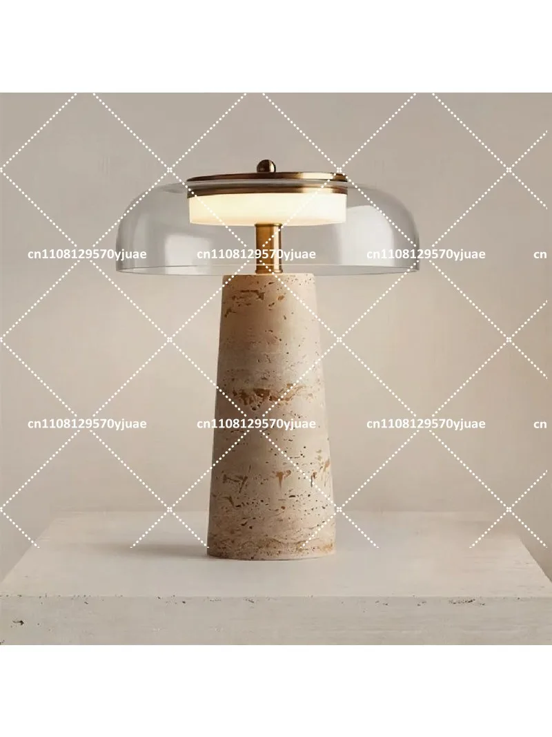 Nordic minimalist yellow travertine glass desk lamp light luxury premium bedroom study bedside office atmosphere desk lamp