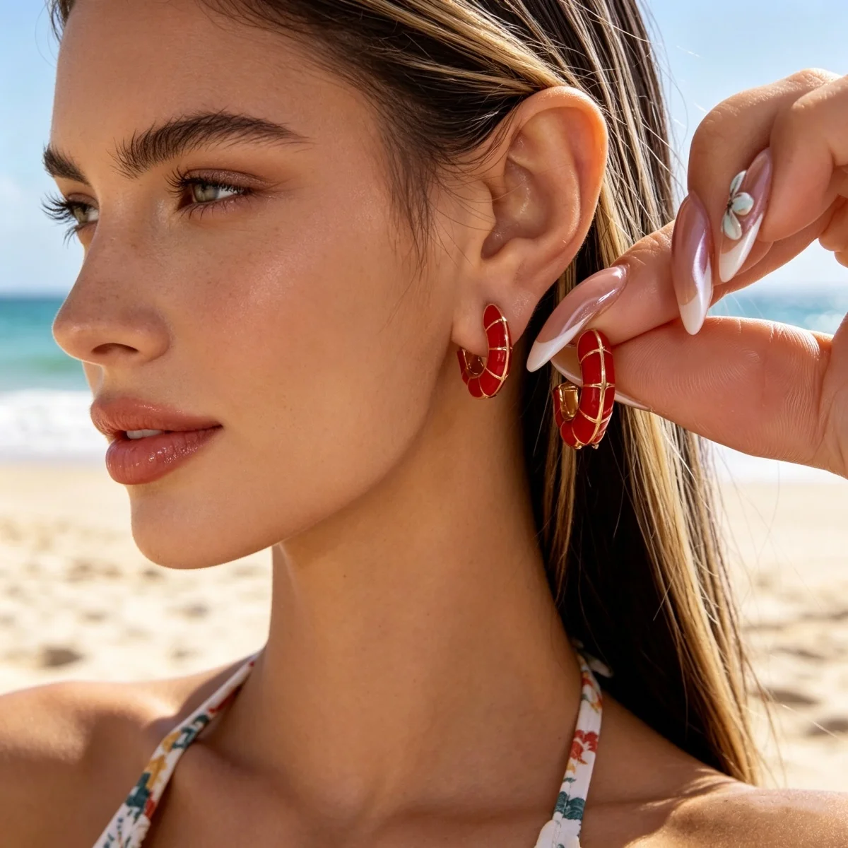Minimalistische bunte Emaille-Streifen-Ohrstecker für Damen und Herren, trendige geometrische runde Creolen, Alltags- und Partyschmuck – Detail 7