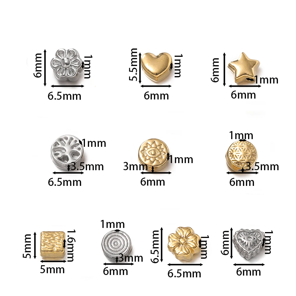 10Pcs/Pack Stainless Steel Various Shape Gold Steel Color Texture Spacer Beads for DIY Bracelet Jewelry Making Accessories view 2