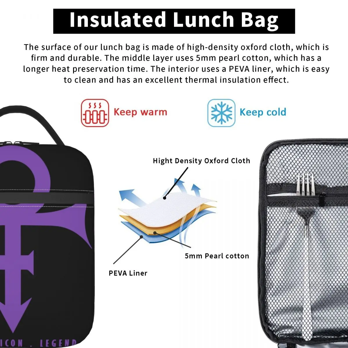 Prince Paisley Park The Artist Icon Legend Merch bolsas de almuerzo aisladas púrpura Rain His Royal Badness Tafkap caja de comida nuevo