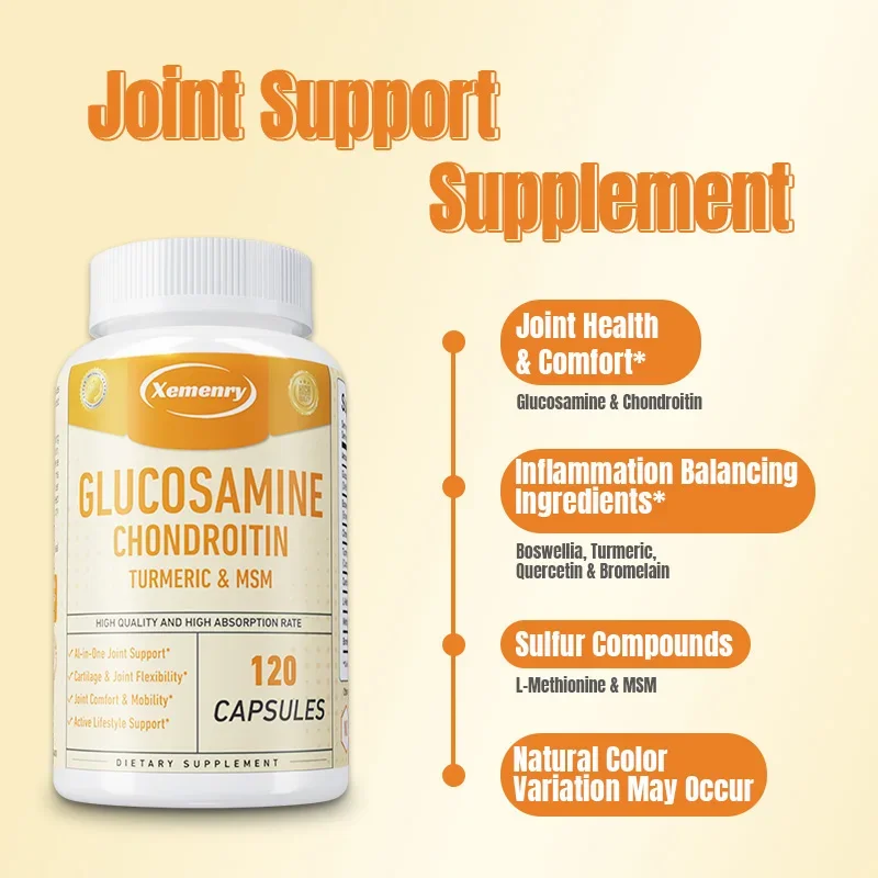 Glucosamine Chondroitin MSM Turmeric - Supports Joint and Bone Health, Relieves Knee Pain, Non-GMO