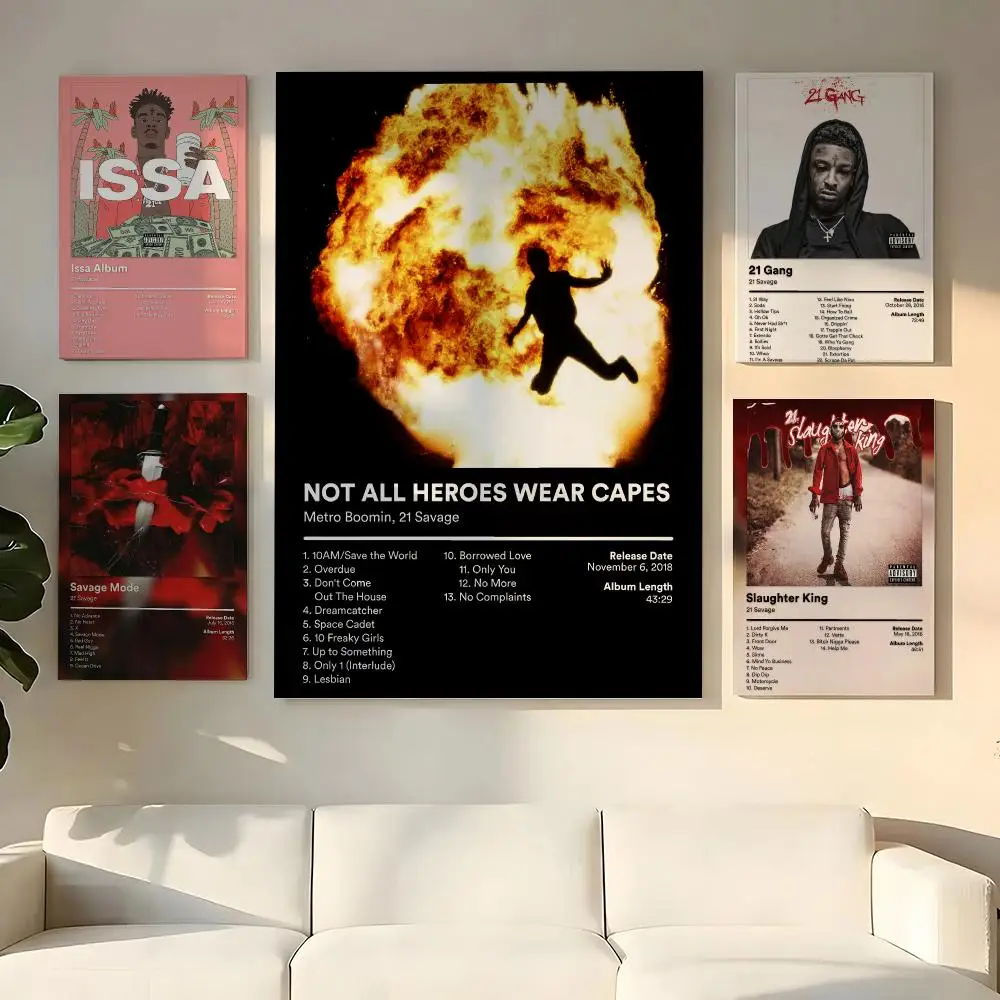 Singer Rapper 21 S-Savage Album Cover Painting Calligraphy Wooden Framed Canvas Poster Wall Art HD Waterproof Print Home Decor