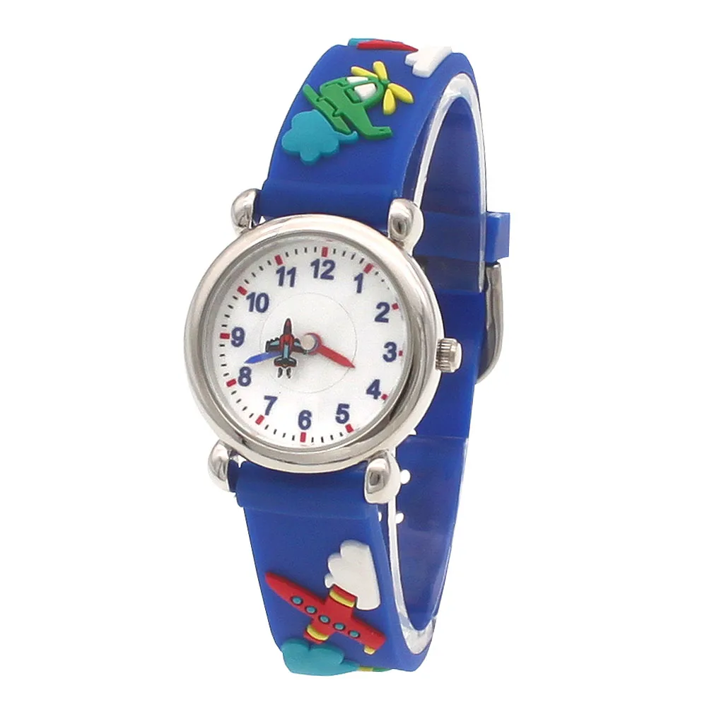 Relojes de cuarzo de dibujos animados para niños y niñas, pulsera deportiva con correa en 3D, regalos de cumpleaños, manos de avión