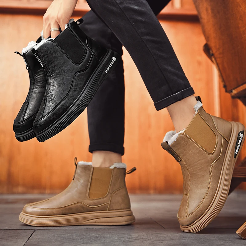 Botas de nieve para hombre, zapatos deportivos antideslizantes impermeables de invierno, botas altas, zapatos de algodón cálidos y gruesos con forro polar para hombre