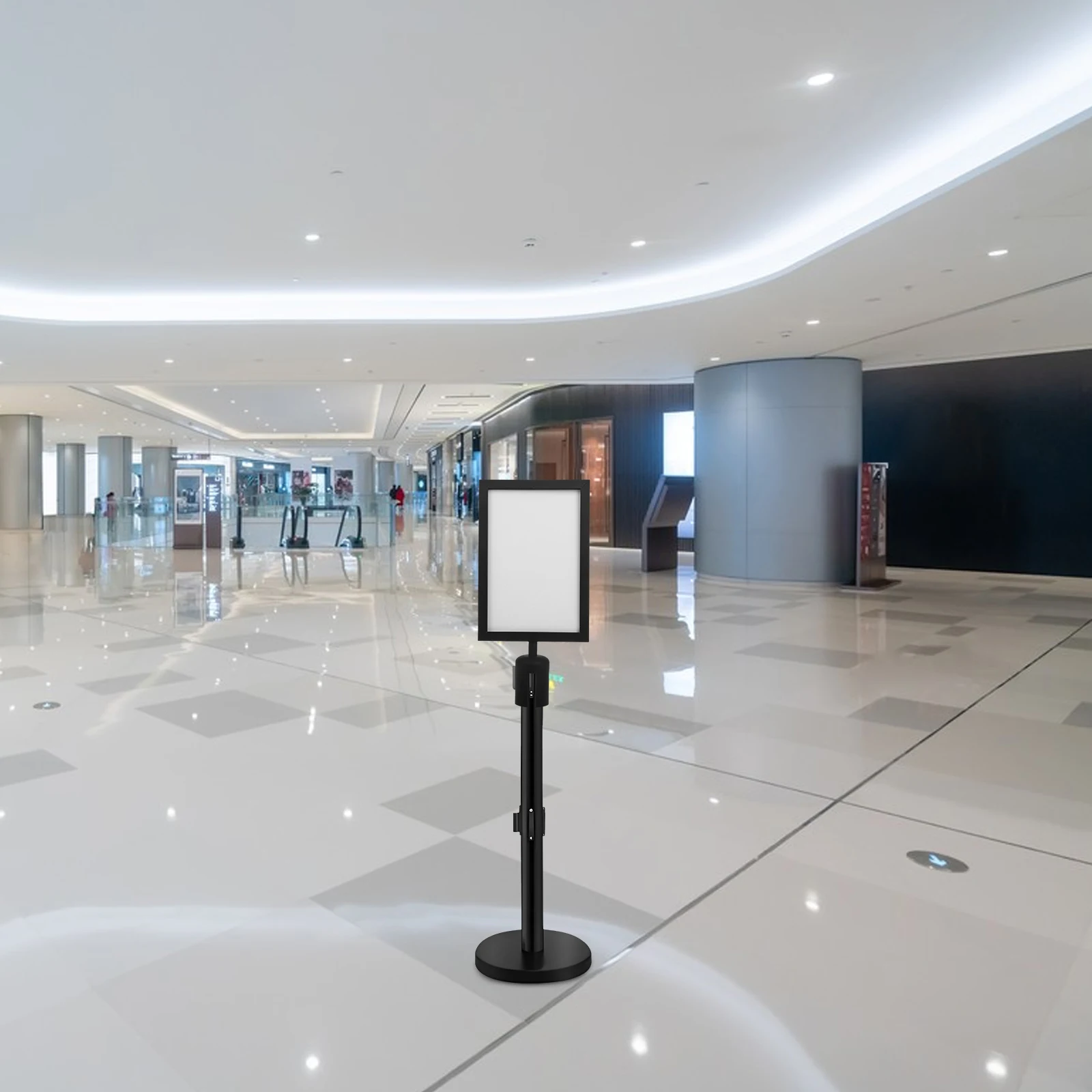 

Stainless Steel Cordon Post Portrait Sign Frame Double Sided Top Stand Display Door Holder for Airports Stations Malls