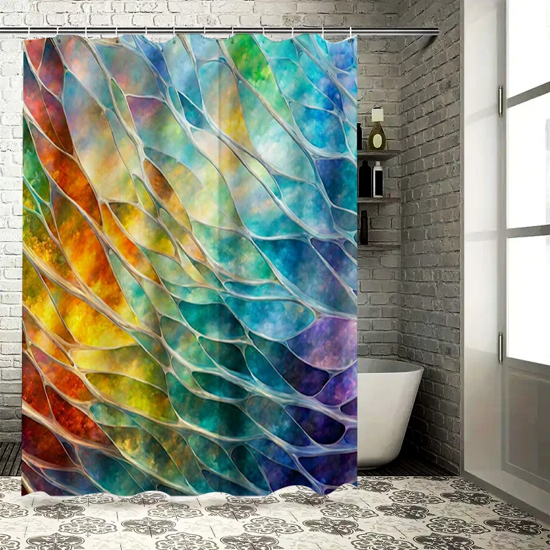 Multicolor Bath Shower Curtain Waterproof Rainbow Pattern Polyester Fabric Decorative Home Accessories