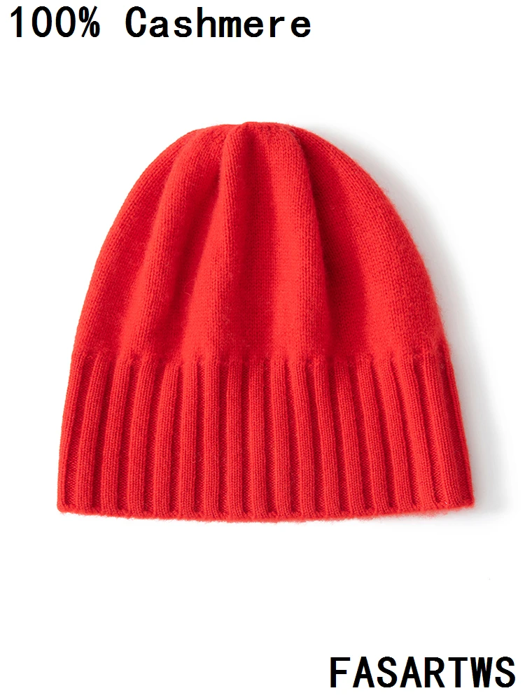 

FASARTWS New Winter Hat Women Soft Warm Pure Cashmere Knitted Solid Color Adult Casual Beanie Hats Fashion Female Pullover Cap