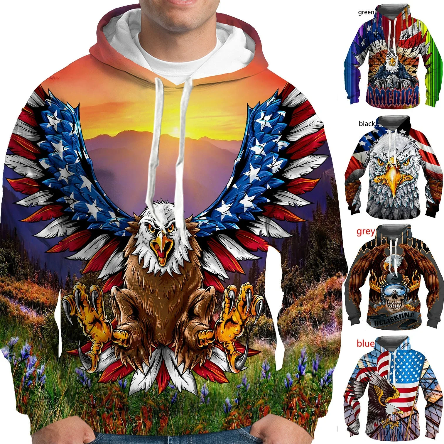 

New American Eagle/Flag 3d Print Hoodies Casual Fashion Animal Sweatshirts Pullovers Tops