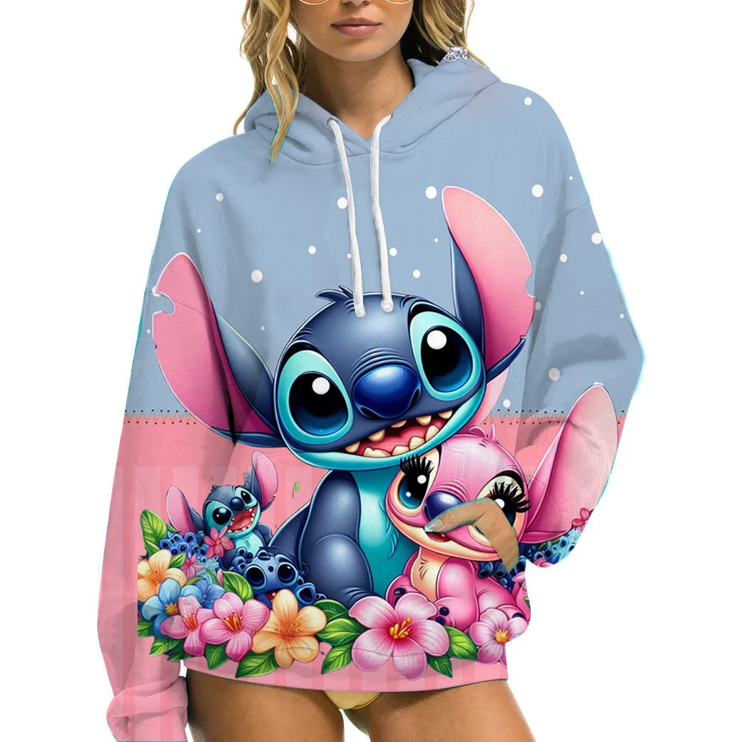 Sweat à capuche Disney Stitch pour femme, vêtement de rue Harajuku, vêtements de sport d'automne