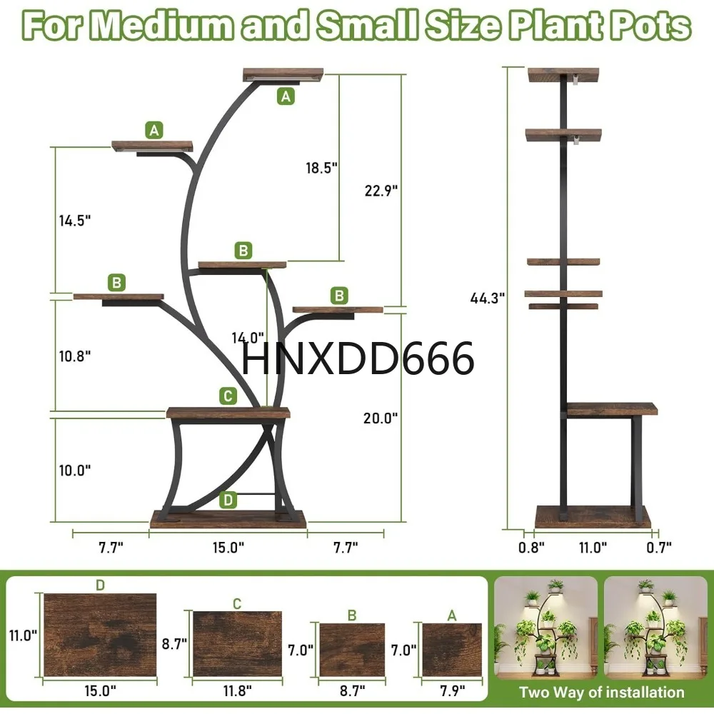 

7 Tiered, 44" Corner, Metal, Curved Plant Holder Rack for Living Room, Patio, Balcony, Plant Shelves