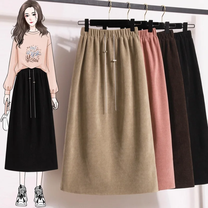 

Корейская женская юбка большого размера, весна-осень 2021, прямая модная юбка с высокой талией, повседневная Femme Jupe W974