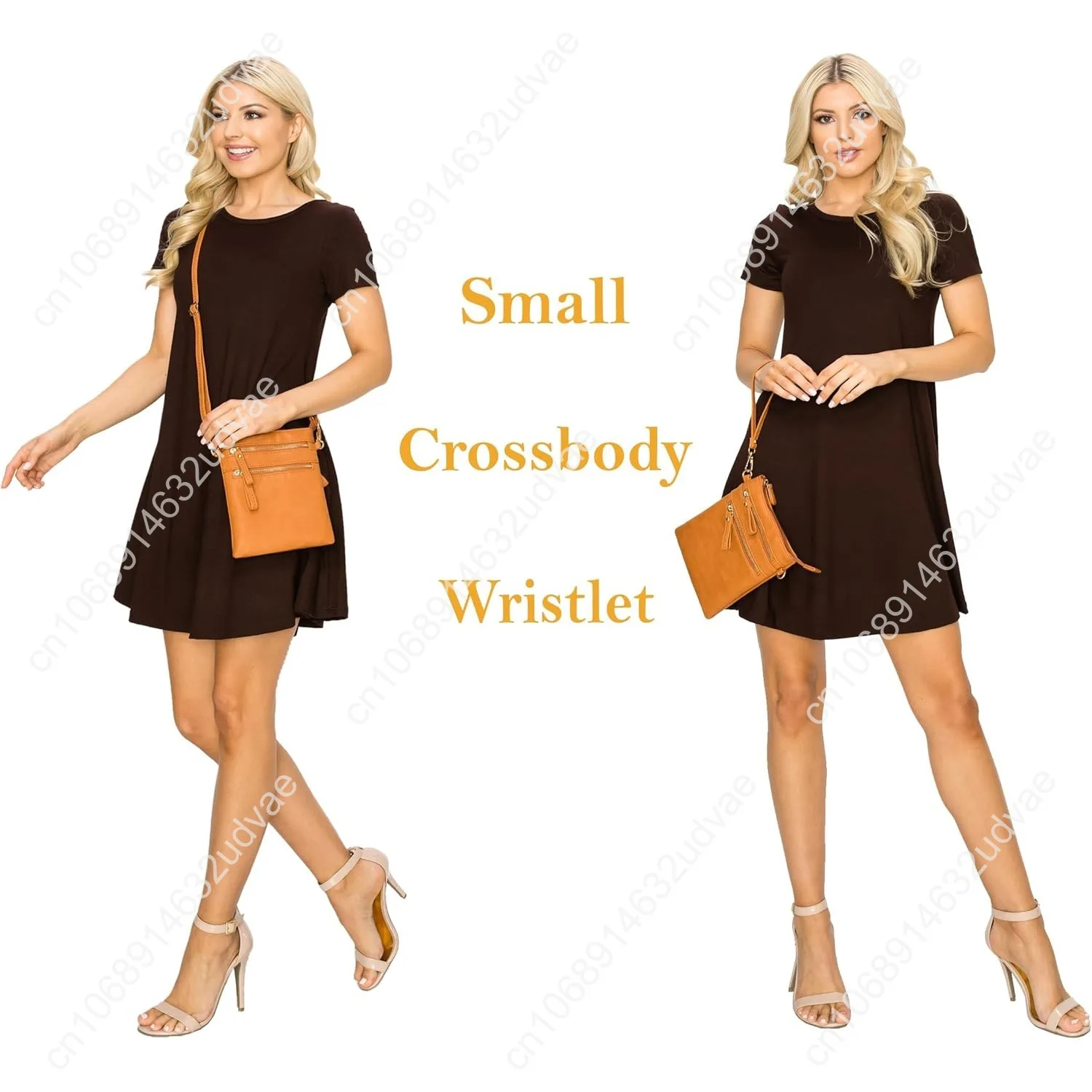 Solene Small Crossbody Bag for Women, Multi Zip Pockets with Detachable Wristlet, Lightweight Travel Purse, Cell Phone Pouch