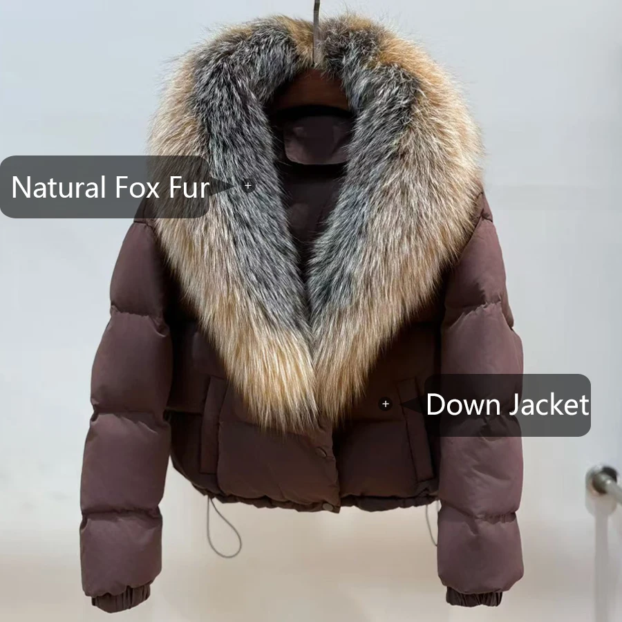 Witte donsjassen Echte grote vossenbontkraag Bovenkleding Echte bontjas Winterjas