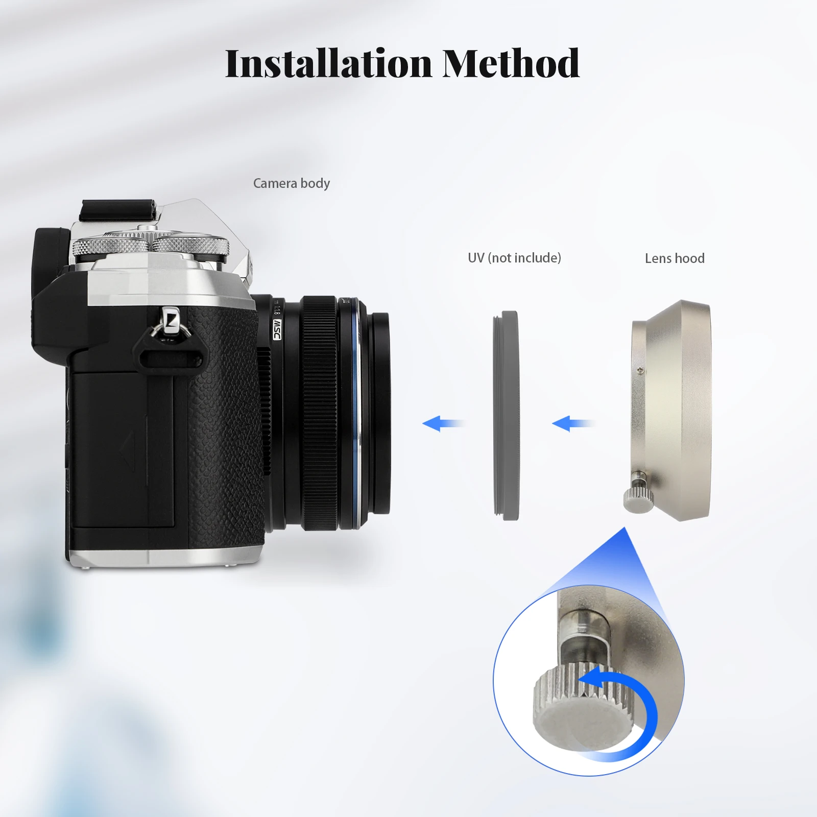 Haoge LH-M48W metalowa osłona przeciwsłoneczna odcień dla Olympus M.ZUIKO cyfrowy 17mm F1.8 obiektyw wymienić LH-48B srebrny