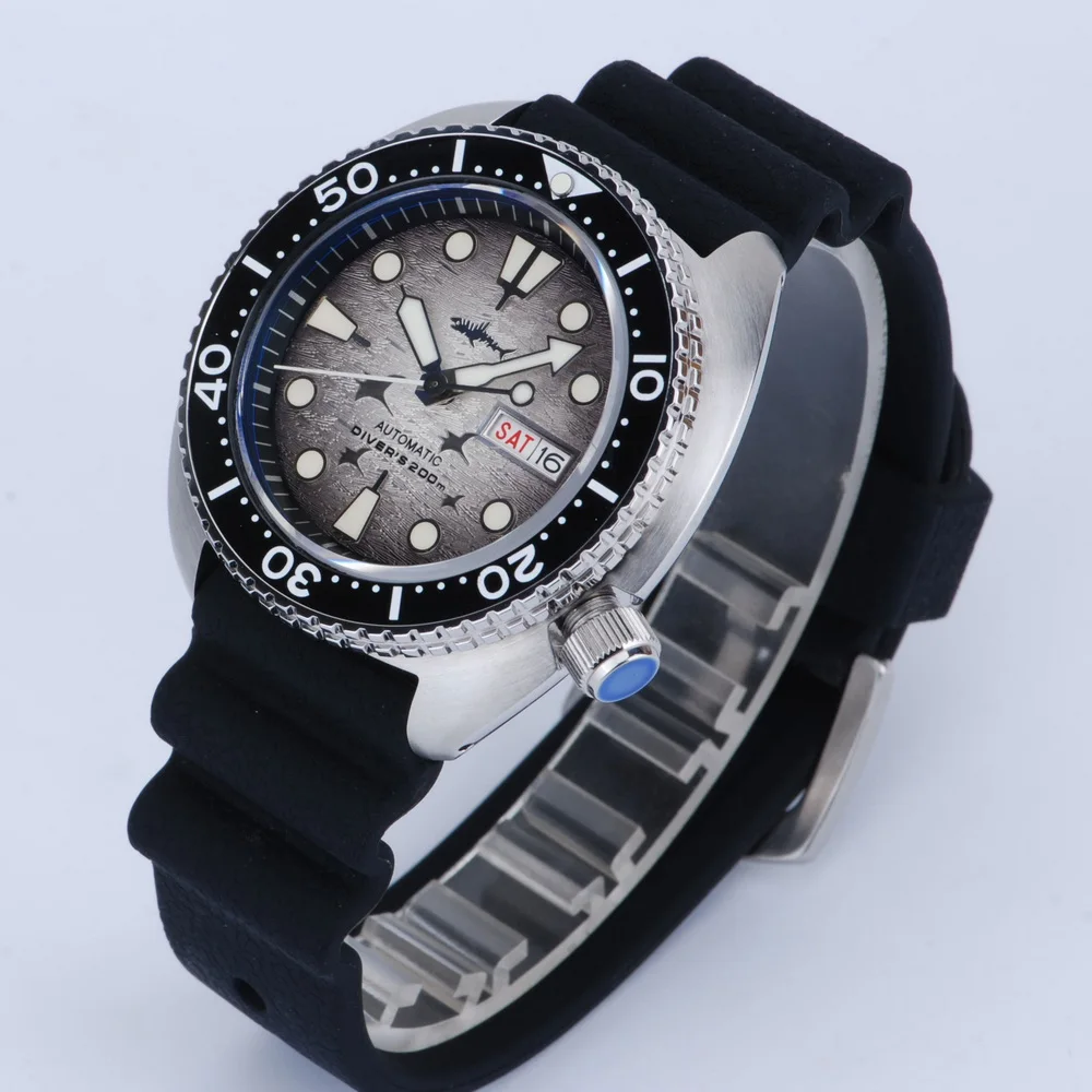 Heimdallr Mens 다이버 시계 군용 자동 시계 기계식 손목 시계 거북이 200M 방수 C3 빛나는 사파이어 NH36