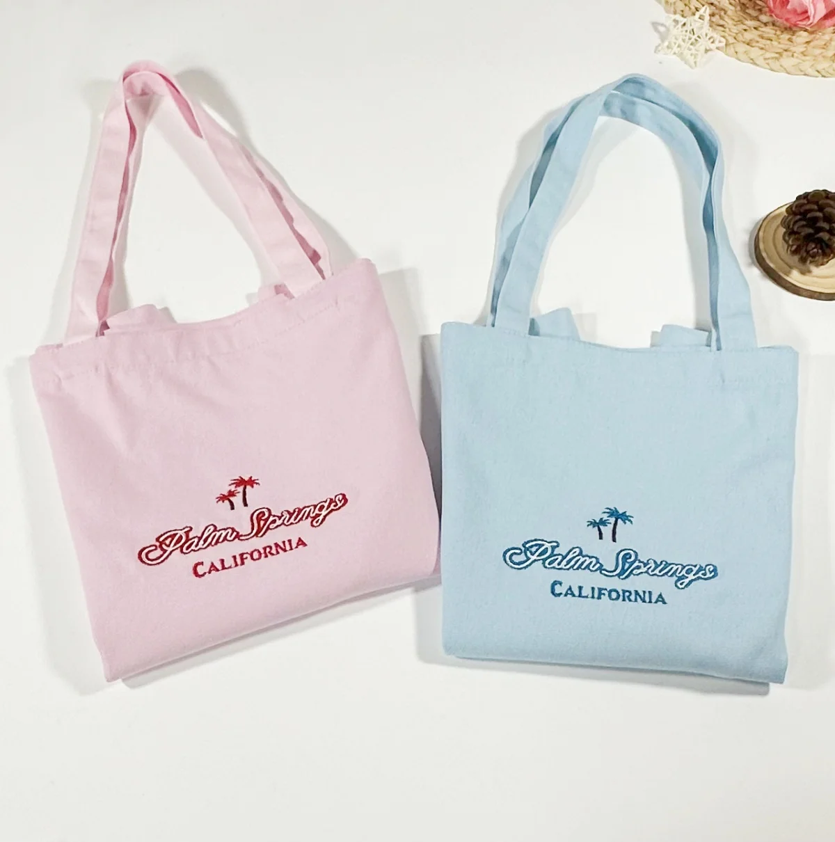 Palm Spring California Vintage Style Embroidered Women Canvas Tote Bags Street Fashion Shopping Bags Recyclable Shoulder Bags