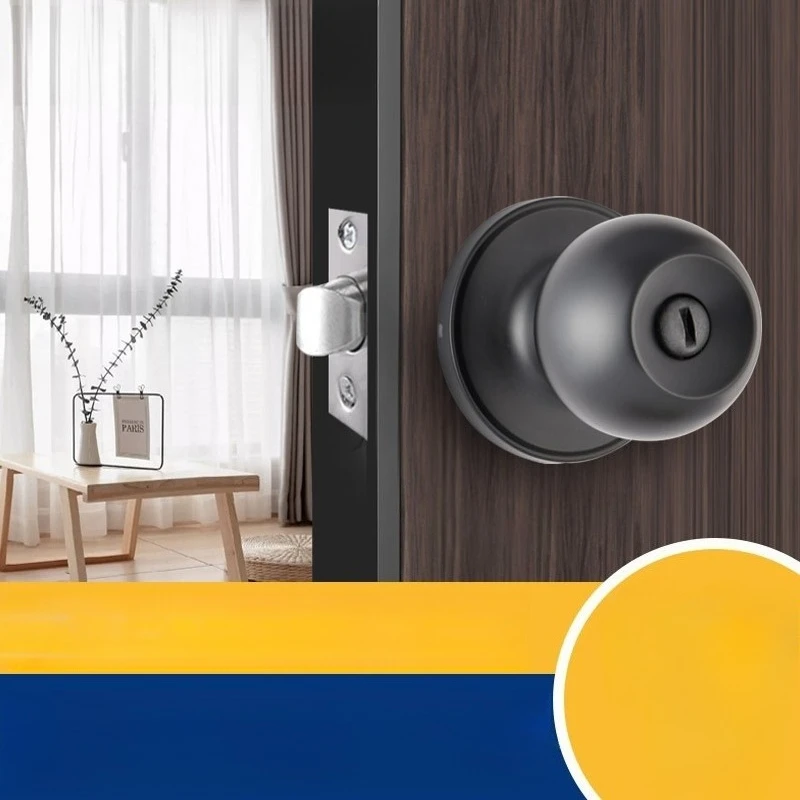 

607MB-ET Indoor Door Handle OEM Stainless Steel Ball Lock Quiet Black Simple Door Lock