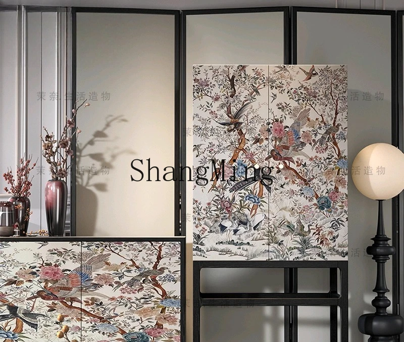 

CL solid wood retro tall cabinet living room storage multi-functional light luxury decorative storage cabinet