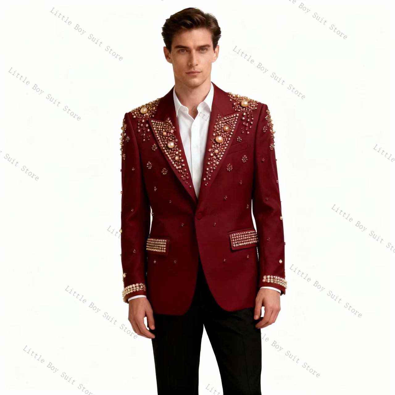 Zielony Garnitur Męski z Kryształami, 2-częściowy: Marynarka, Spodnie, Smoking Ślubny, Luksusowa Bawełna, Formalny, Do Biura, Na Imprezę, Bal, Płaszcz, Szyty na Miarę