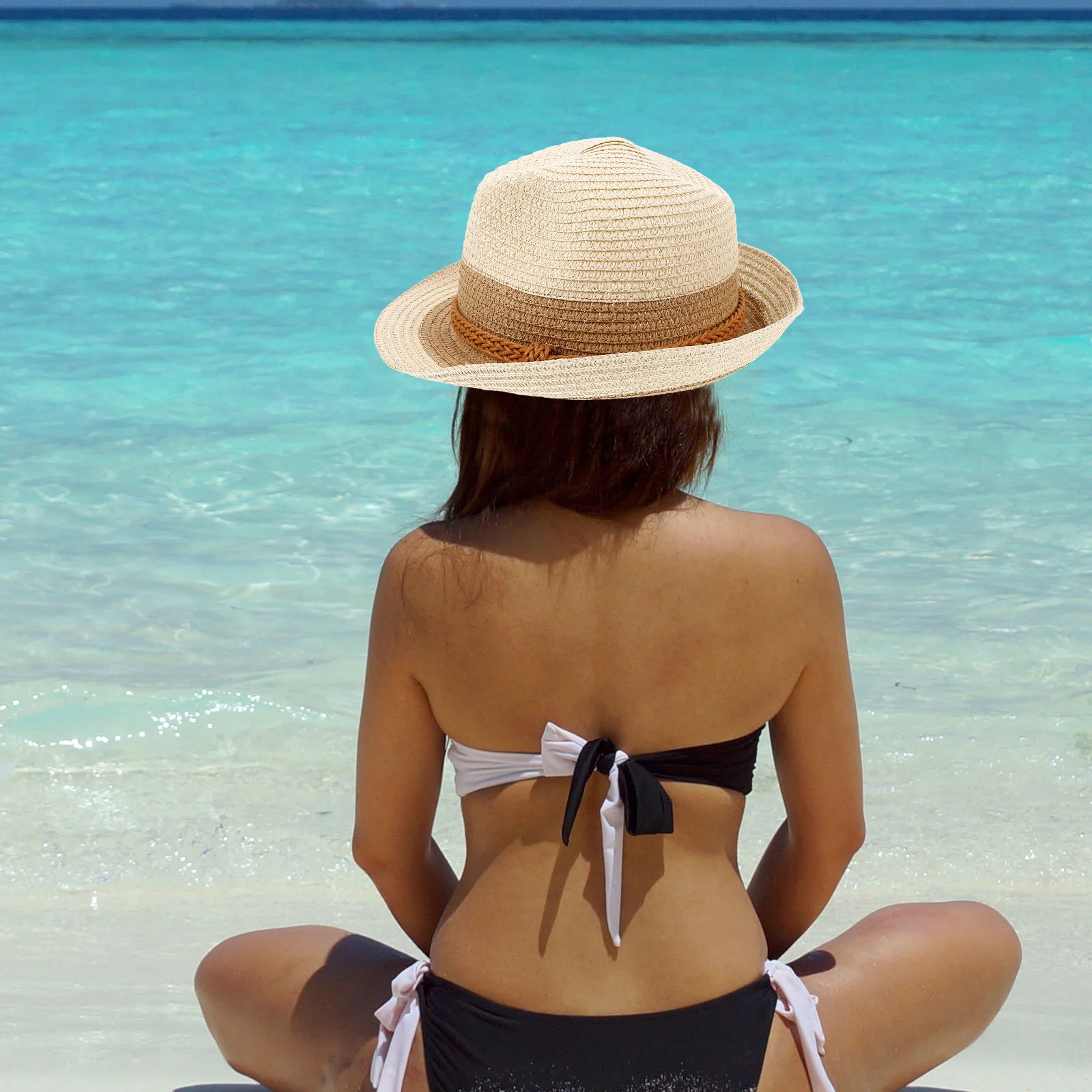 

Sun Protection Jazz Hat Classic English Style Straw Breathable Lightweight Summer Beach Vacation Woven Straw Sun Hat for Women