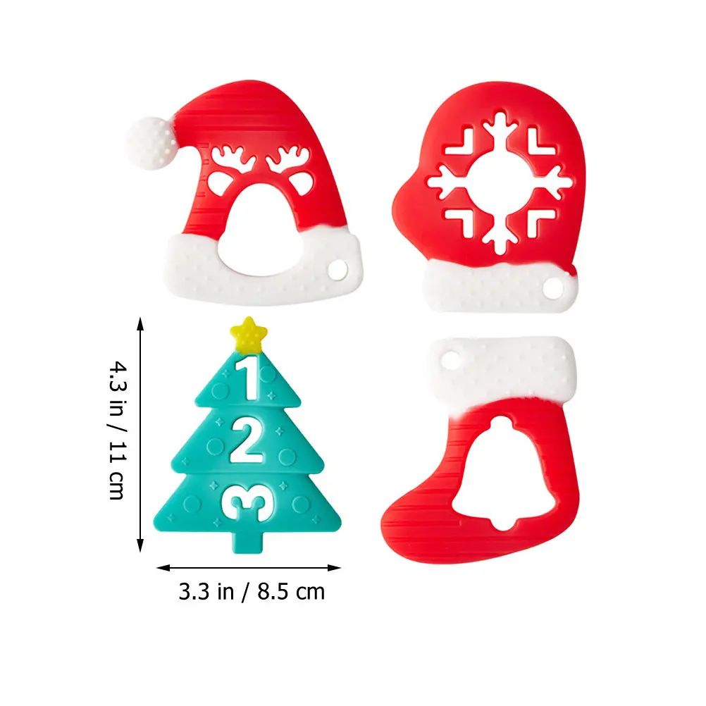 4Pcs Baby Teether Silicone Infant Molar Relief Chewing Ring Christmas Teething Gift for New Parents Baby Toys Infant Toy